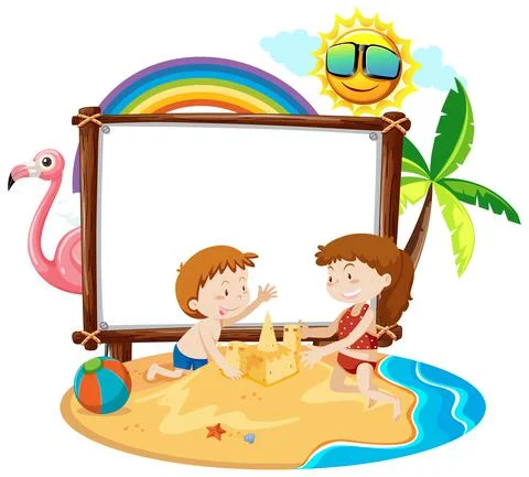 Summer Beach theme with empty banner isolated on white background Stock Illustration