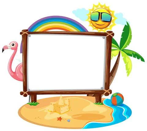 Summer Beach theme with empty banner isolated on white background Stock Illustration