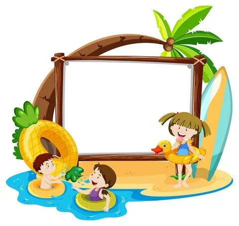 Summer Beach theme with empty banner isolated on white background Stock Illustration