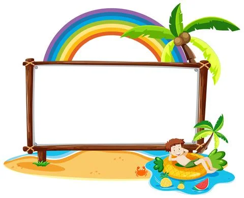 Summer Beach theme with empty banner isolated on white background Stock Illustration