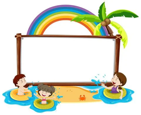 Summer Beach theme with empty banner isolated on white background Stock Illustration