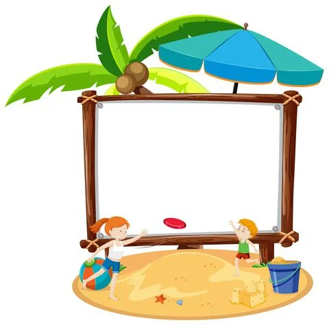 Summer Beach theme with empty banner isolated on white background Stock Illustration