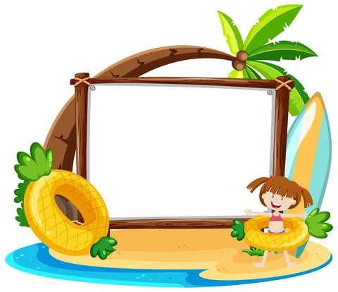 Summer Beach theme with empty banner isolated on white background Stock Illustration