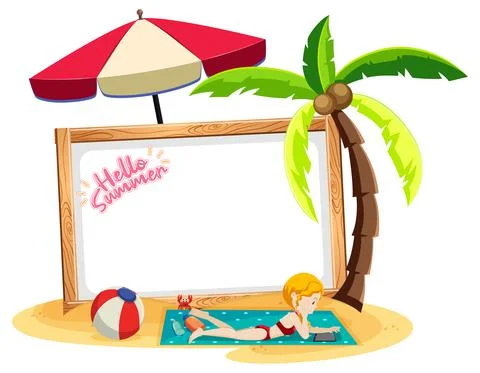 Summer Beach theme with empty banner isolated on white background Stock Illustration