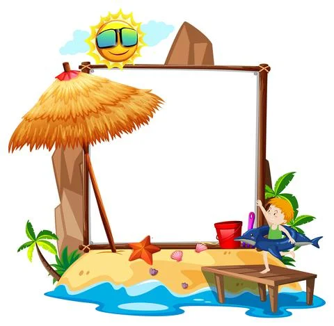 Summer Beach theme with empty banner isolated on white background Stock Illustration