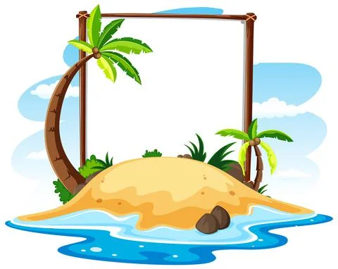 Summer Beach theme with empty banner isolated on white background Stock Illustration