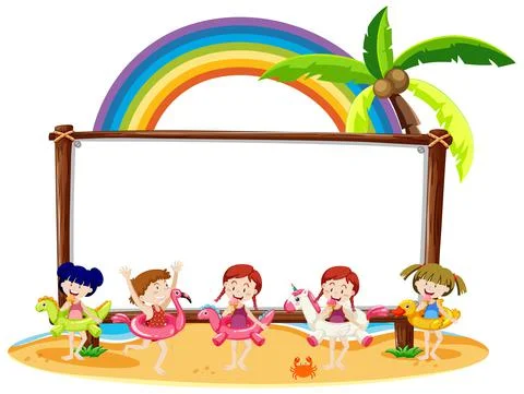 Summer Beach theme with empty banner isolated on white background Stock Illustration