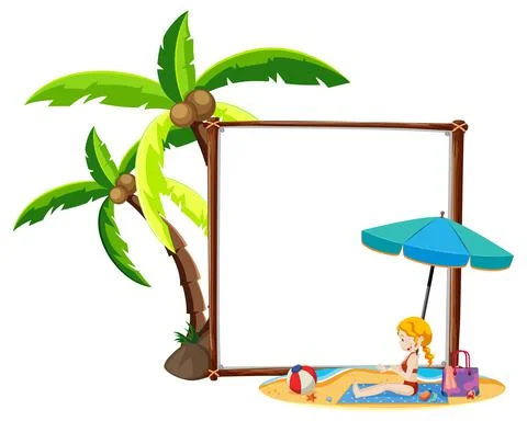 Summer Beach theme with empty banner isolated on white background Stock Illustration