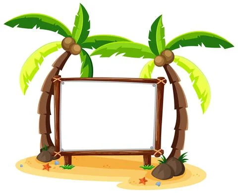 Summer Beach theme with empty banner isolated on white background Stock Illustration