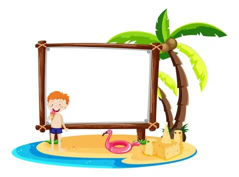 Summer Beach theme with empty banner isolated on white background Stock Illustration