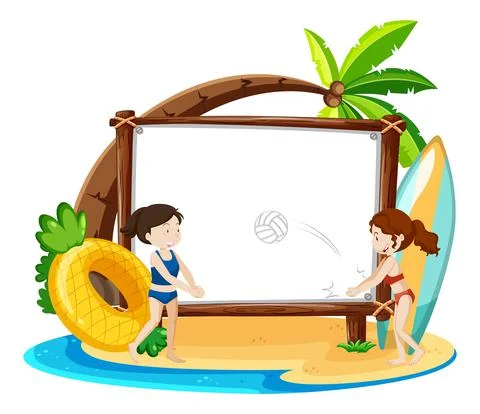 Summer Beach theme with empty banner isolated on white background Stock Illustration