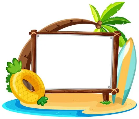 Summer Beach theme with empty banner isolated on white background Stock Illustration