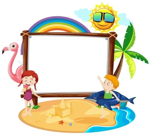 Summer Beach theme with empty banner isolated on white background Stock Illustration