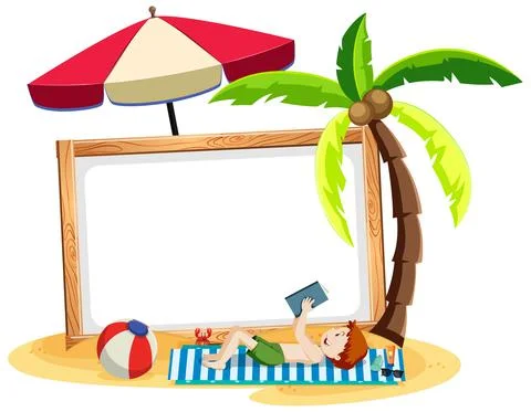 Summer Beach theme with empty banner isolated on white background Stock Illustration