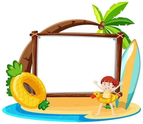 Summer Beach theme with empty banner isolated on white background Stock Illustration