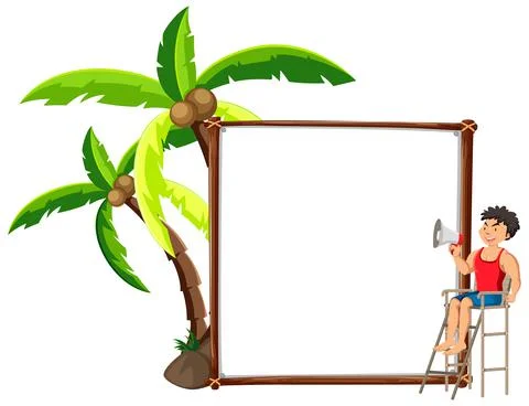 Summer Beach theme with empty banner isolated on white background Stock Illustration