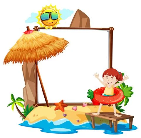 Summer Beach theme with empty banner isolated on white background Stock Illustration