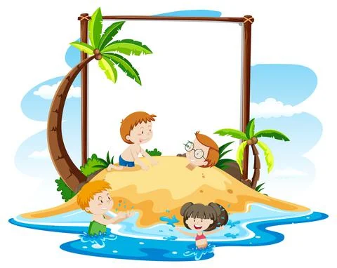 Summer Beach theme with empty banner isolated on white background Stock Illustration