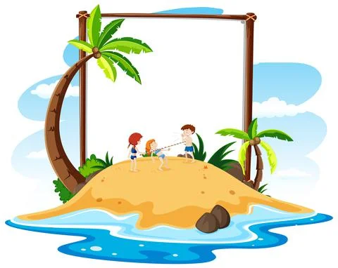 Summer Beach theme with empty banner isolated on white background Stock Illustration
