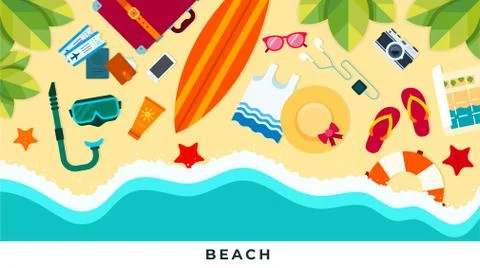 Summer beach tropical trip flat design vector illustration. Stock Illustration