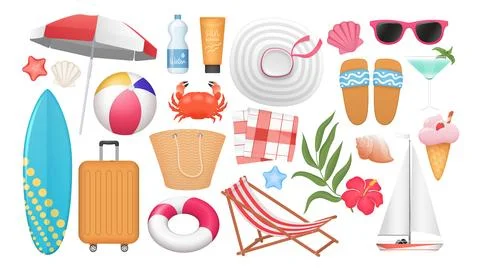 Summer beach vacation 3d elements set Stockillustratie