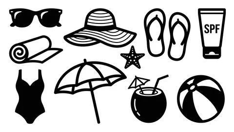Summer beach vacation accessories on white background. Stock Illustration