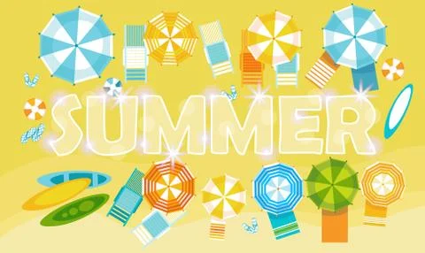 Summer Beach Vacation Set Sand Tropical Holiday Banner Illustration