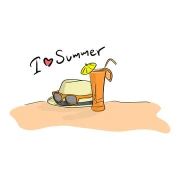 Summer beach vector illustration sketch doodle hand drawn with black lines is Stockillustratie