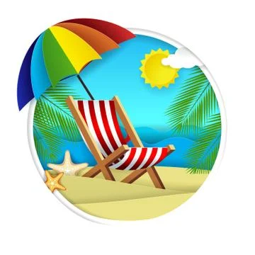 Summer beach vector paper cut illustration Stock Illustration