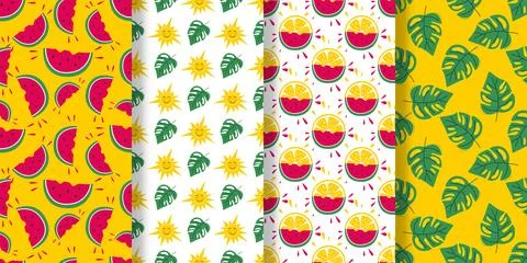 Summer beach vibe seamless pattern set Stock Illustration