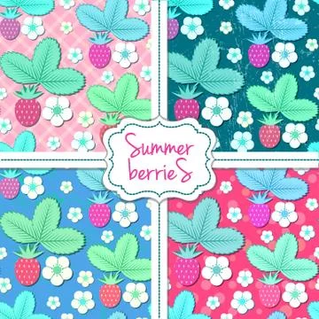 Summer berries pattern set Stock Illustration