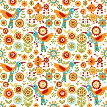Summer birds in flowers Stock Illustration