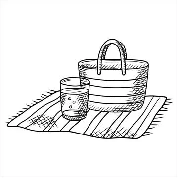 Summer black and white hand-drawn illustrations for tourism, travel, menus,.. 스톡 일러스트