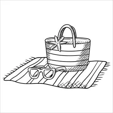 Summer black and white hand-drawn illustrations for tourism, travel, menus,.. Stock Illustration