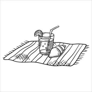 Summer black and white hand-drawn illustrations for tourism, travel, menus,.. 스톡 일러스트