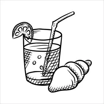 Summer black and white hand-drawn illustrations for tourism, travel, menus,.. Stock Illustration
