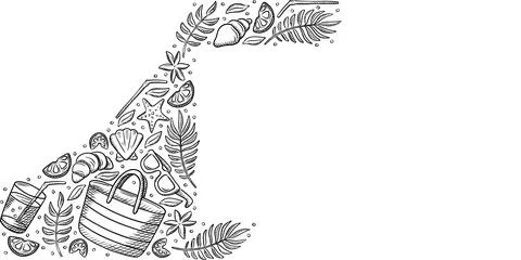 Summer black and white hand-drawn frames for travel, menus, restaurants, an.. 스톡 일러스트