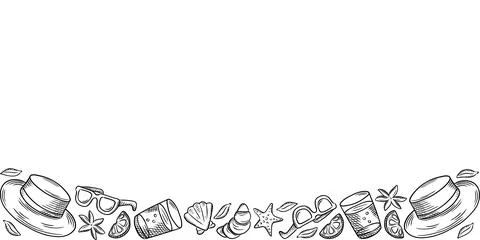 Summer black and white hand-drawn frames for travel, menus, restaurants, an.. Stock Illustration
