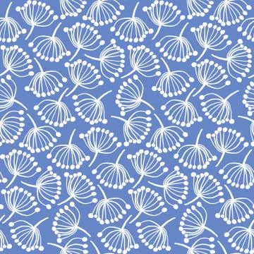 Summer blue floral pattern with doodle dandelions Stock Illustration