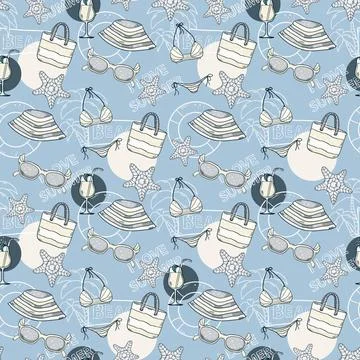 Summer blue pattern Vector Summer seamless blue pattern.Beach vacation Cop... Stock Photos