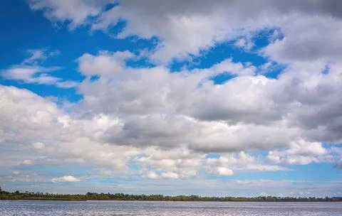 Summer Blue Sky Cloudscape Over Lake Michigan Stock Photos