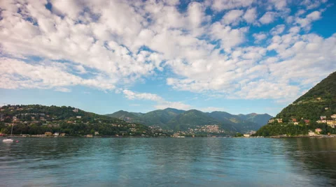 Summer blue sky famous como lake bay coastline panorama 4k time lapse italy Stock Footage 68892298