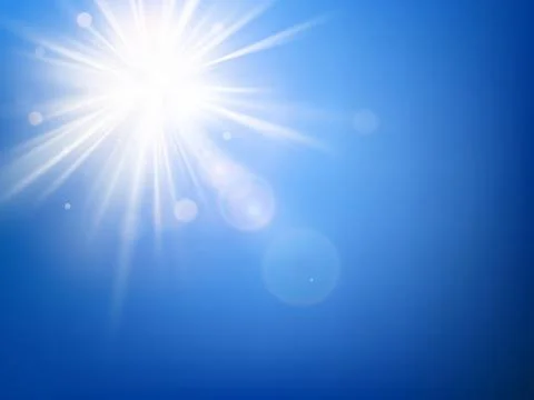 Summer blue sky template and hot summer sun rays burst with lens flare. EPS 10 Stock Illustration