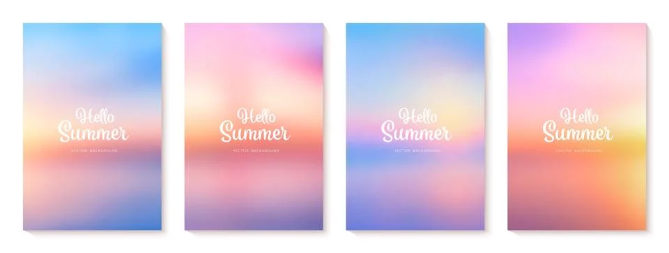 Summer blur gradient backgrounds set. Sunrise or sunset in ocean. Bright grad Stock Illustration