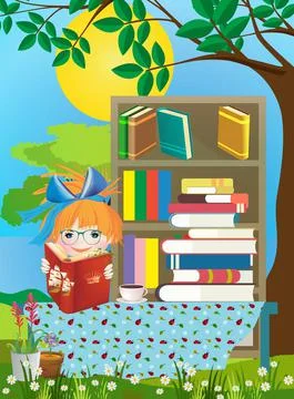 Summer with a book, Stock Illustration