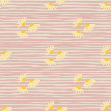 Summer botanic seamless pattern with simple yellow chamomile flowers shapes.  Stock Illustration