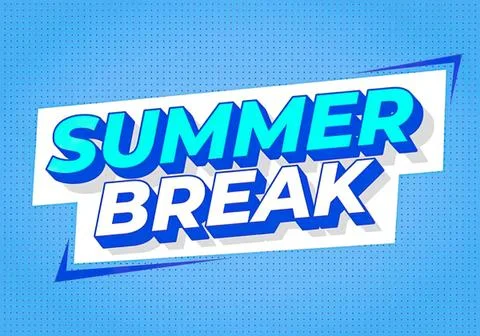 Summer break text with bright blue background and shadow Stock Illustration