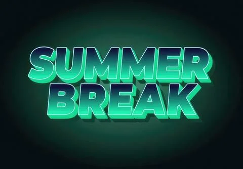 Summer break text in bright neon style on dark background Stock Illustration