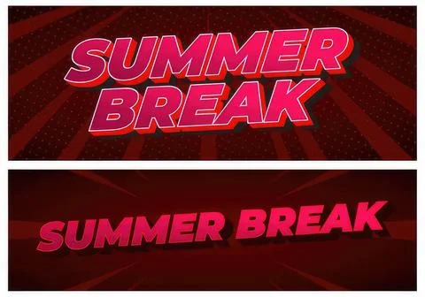 Summer break text with vibrant pink and red background Stock Illustration