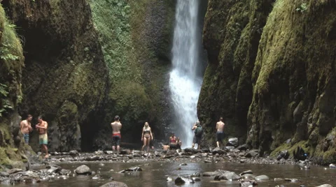 Summer Break Waterfall Friends Stock Footage 65267869